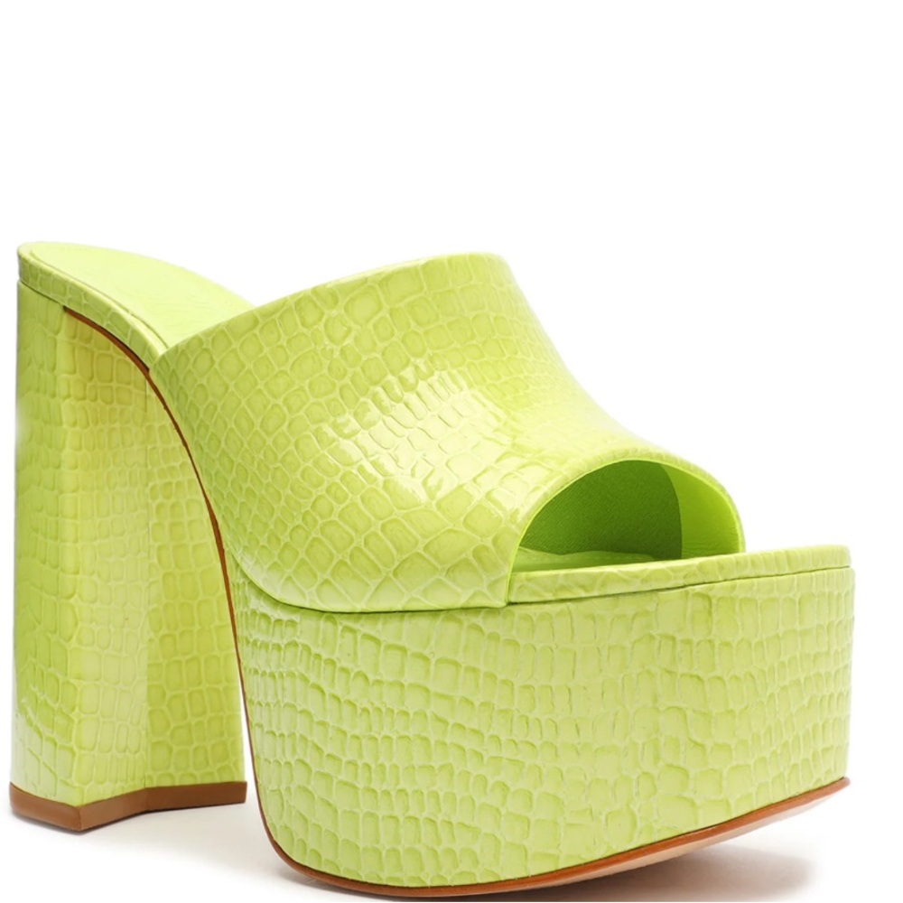 Lime Green Platform Mules